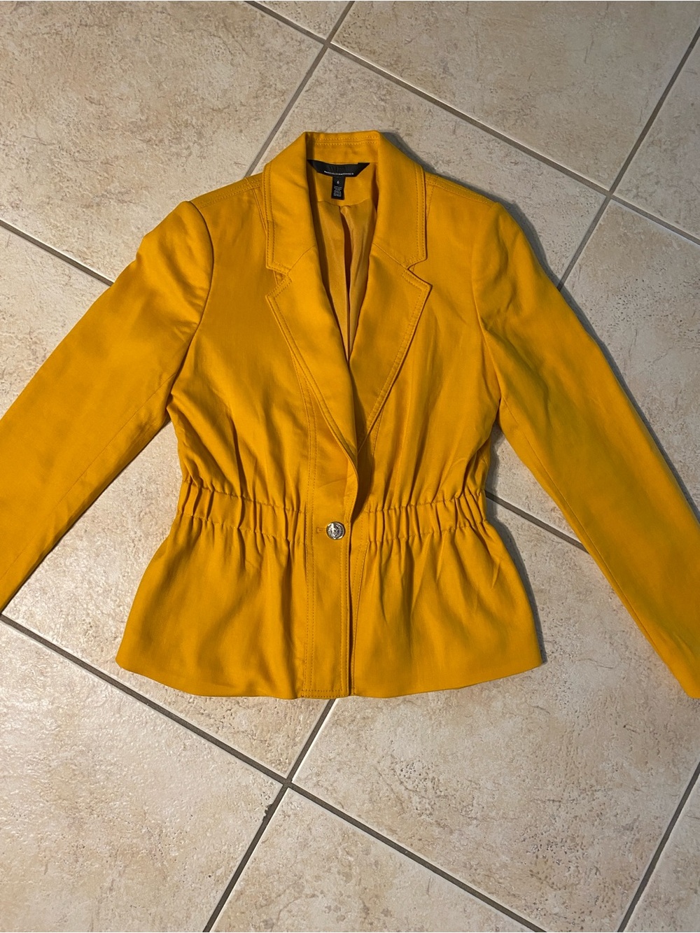 White House Black Market Mustard Yellow Ruched-Waist Blazer
